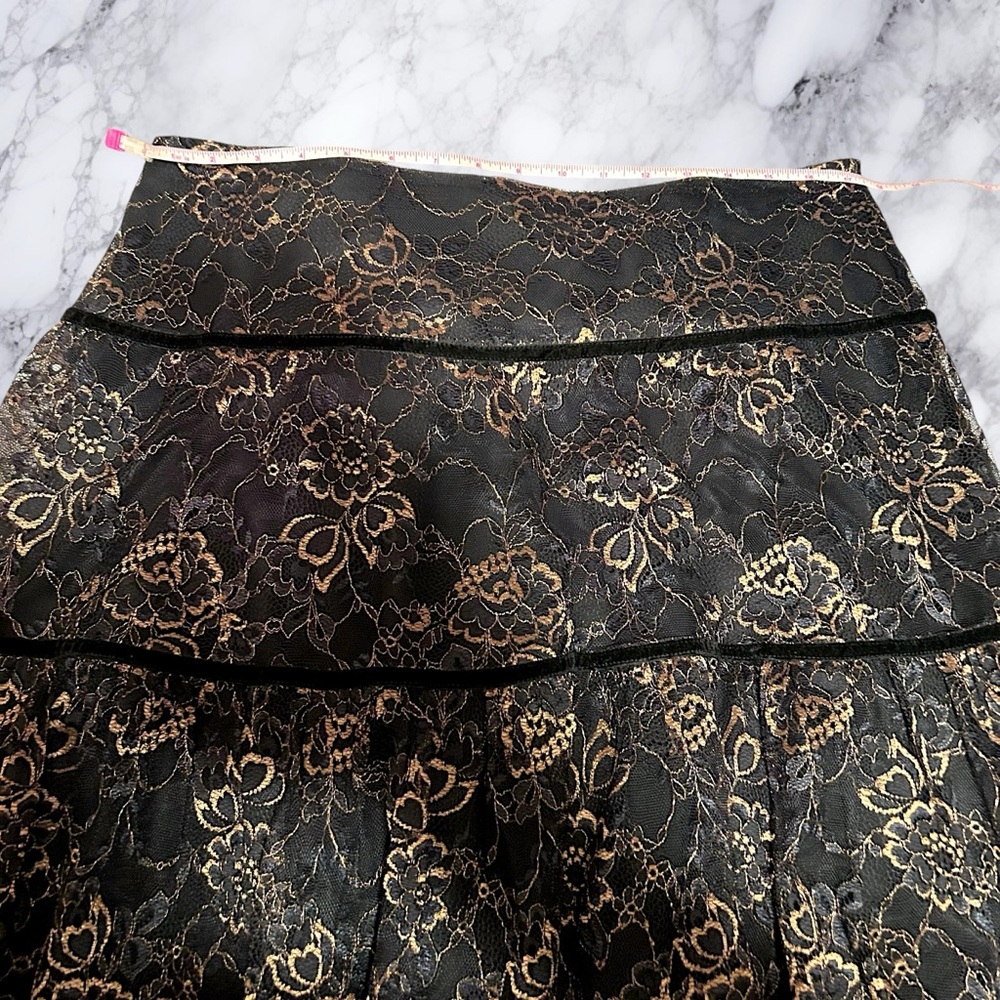 LAUREN RALPH LAUREN Skirt Womens 14 Black Gold Lace Tier MIDI Cocktail - Picture 10 of 14